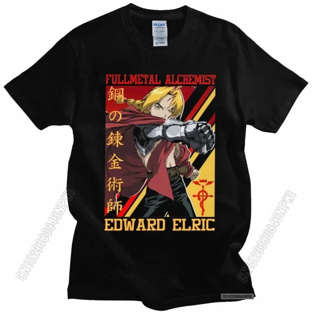 

Fullmetal Alchemist T-Shirt Edward Elric Tshirt Men 100% Cotton Brotherhood Anime Fma Tee O-Neck Anime Manga T Shirt Gift