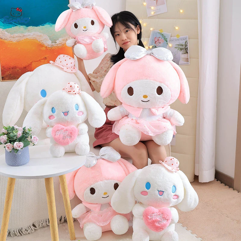 

Sanrio Cartoon Anime Figure Japanese Cute Cinnamoroll Big Eared Dog Large Plush Sitting Doll Pillow Toys Children Birthday Gift