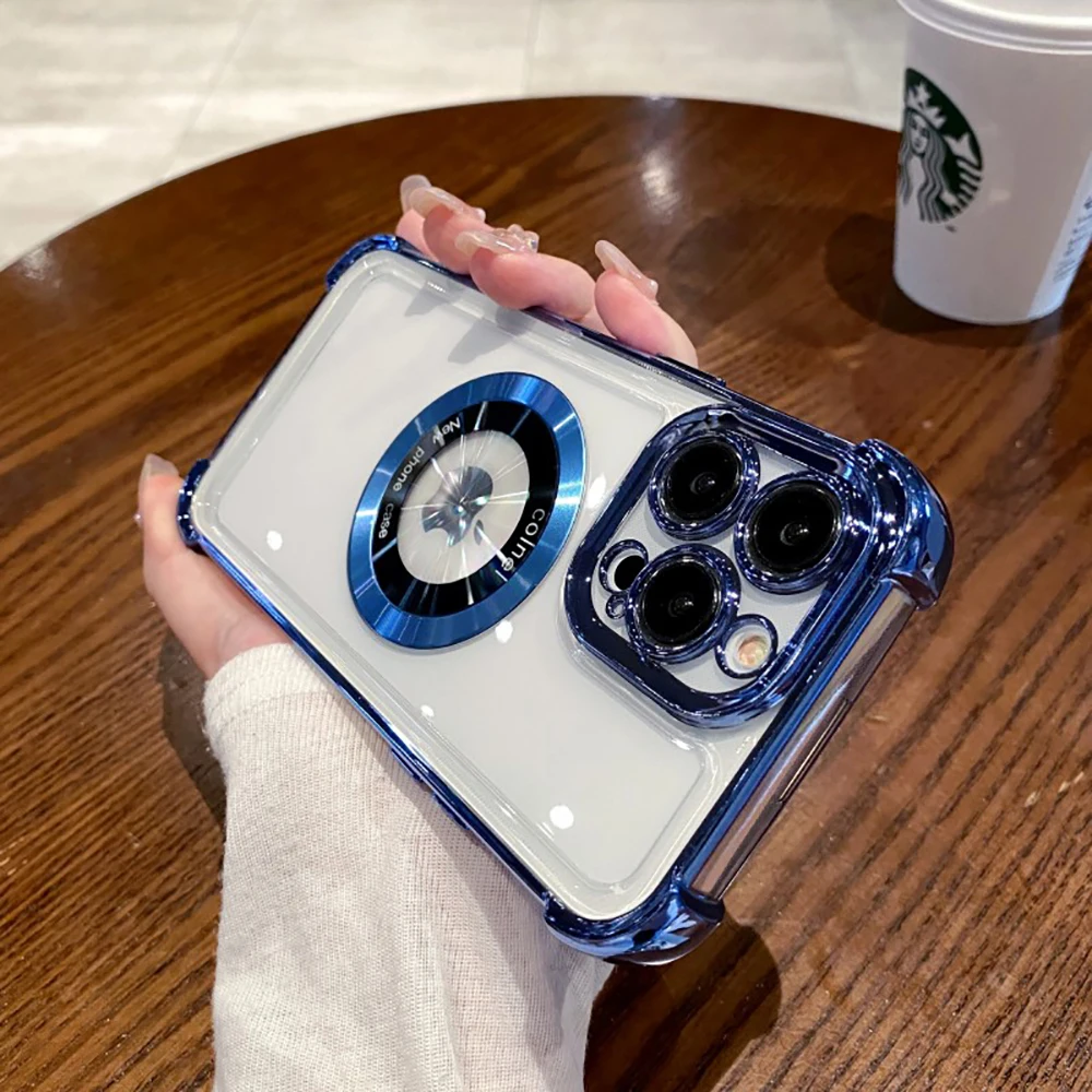 

Fashion Logo Hole Hollow Phone Case For iPhone 11 12 13 14 Pro Max 14 Plus Transparent Clear Shockproof For Magnetic Cover Case