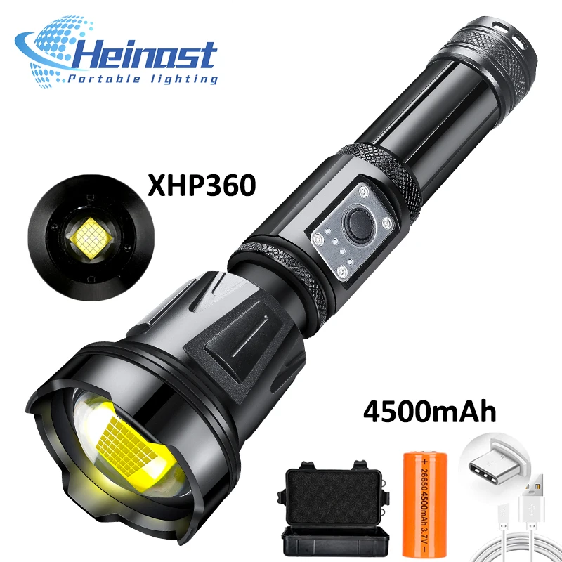 

Super Powerful XHP360 LED Flashlight USB Rechargeable 5 Modes Tactical Torch Use 26650 Battery Camping Light Emergency Lantern