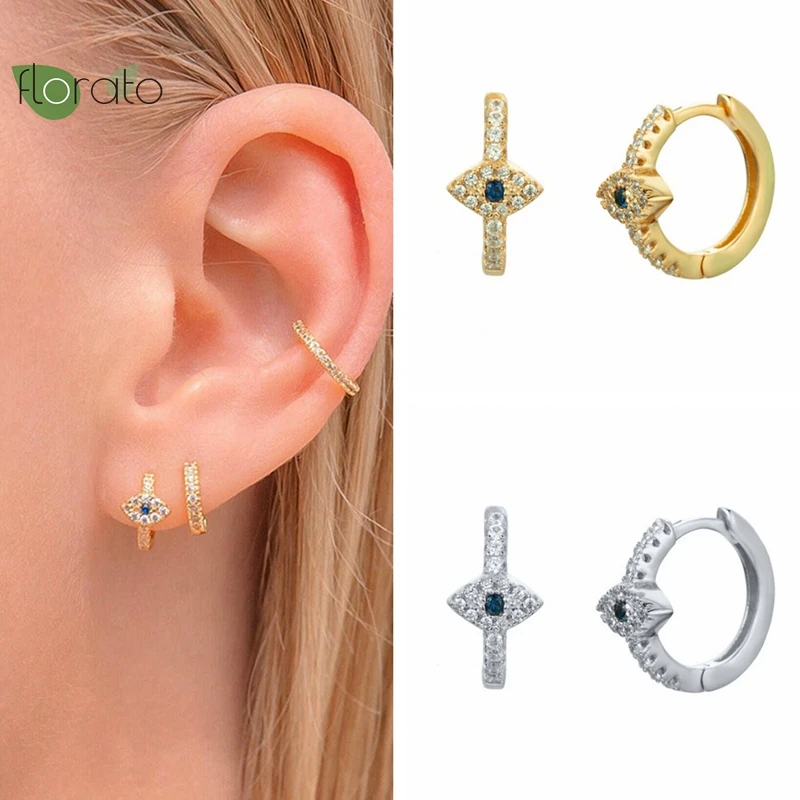 

925 Sterling Silver Needle Blue Evil Eye Silver Hoop Earrings for Women Fashion Gold Earring Hoop Party Premium Luxury Jewelry