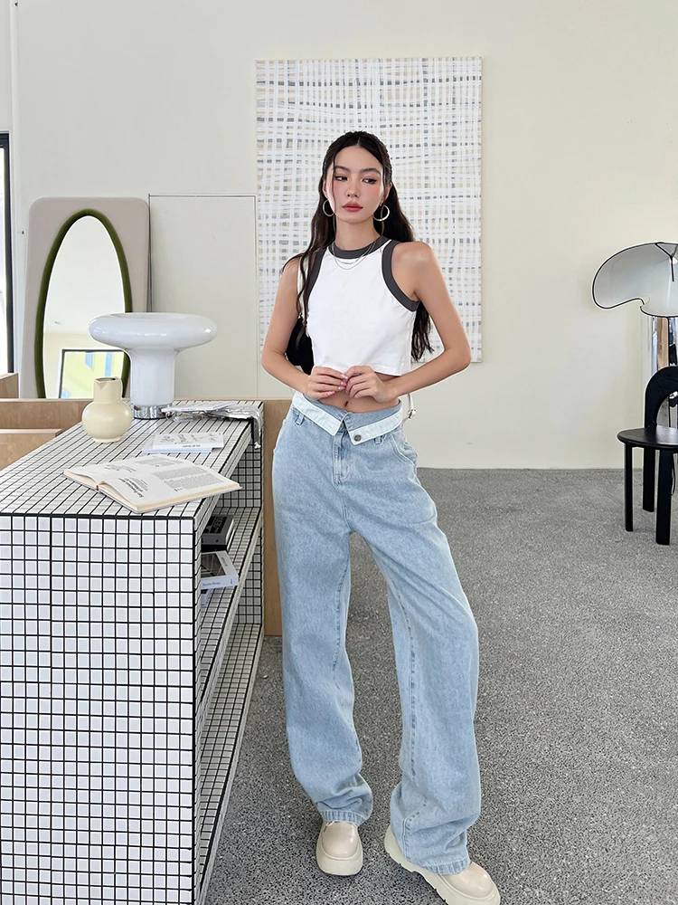 

Новинка Осень-Зима цветные Свободные джинсы прямые широкие брюки 2022 Повседневная модная женская одежда Бюстгальтер сто y2k