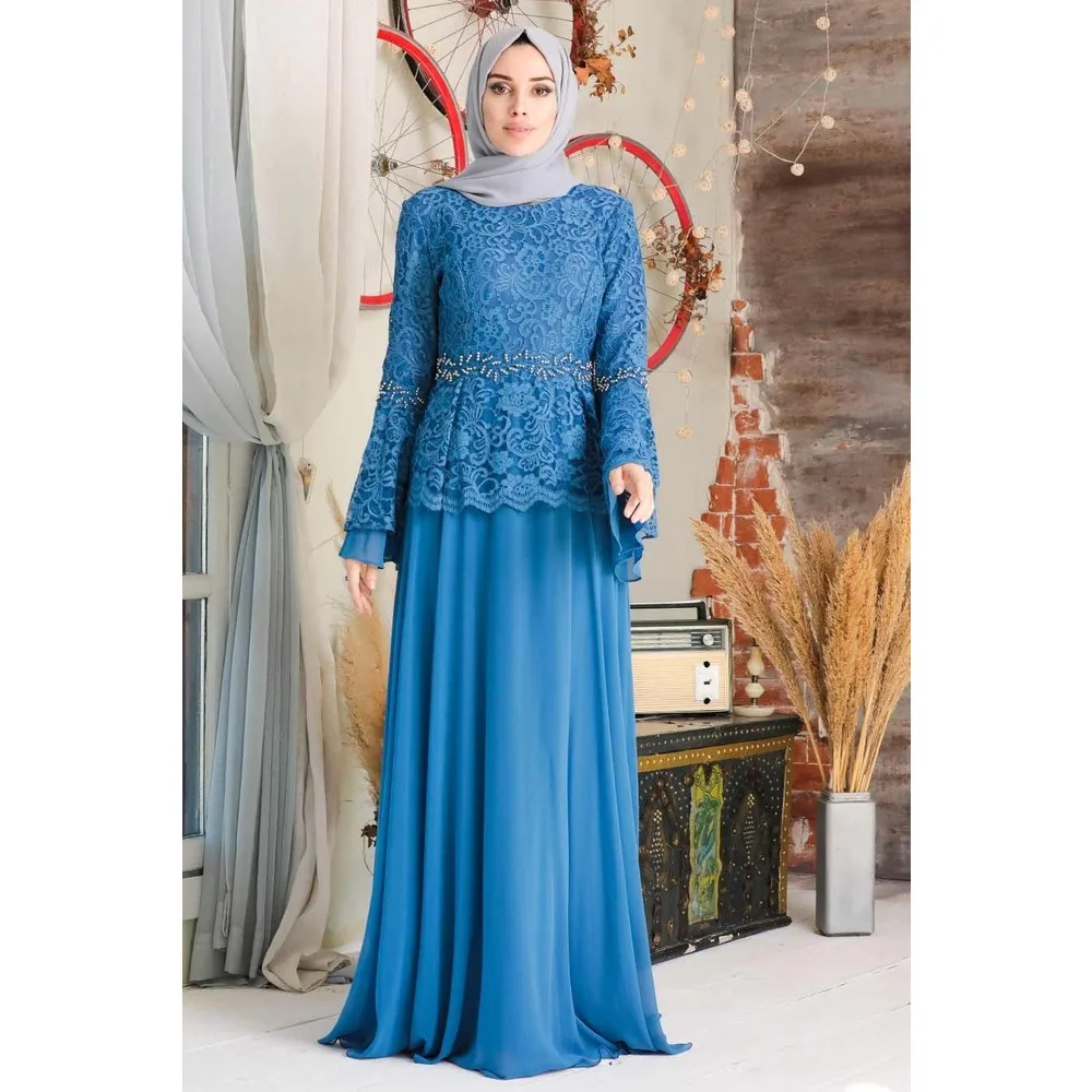 

Вечернее платье в стиле хиджаб с рюшами, цвета индиго, 20671IM