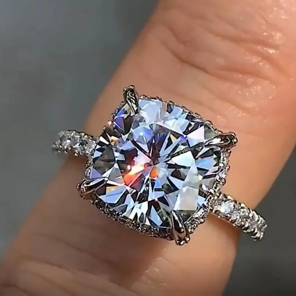Фото Custom Solid 10K White Gold Women Wedding Party Anniversary Engagement Ring 1 2 3 4 5 Carat Cushion Moissanite Diamond Ring №4