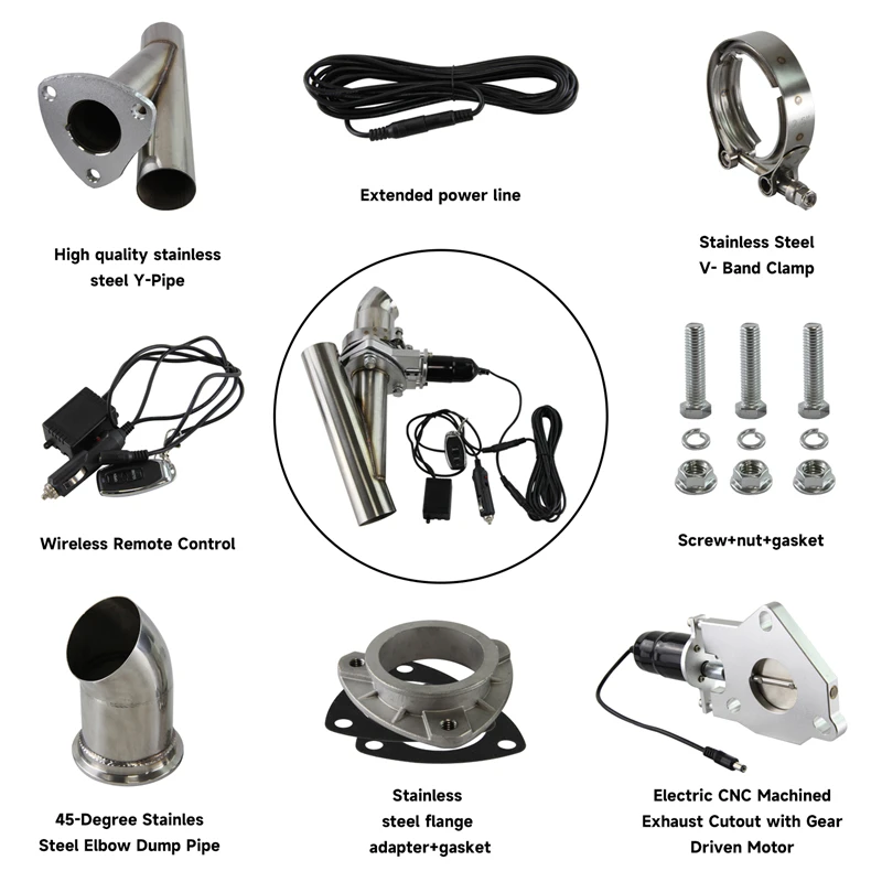 

Electric Stainless 2" / 2.25" / 2.5" /3" Exhaust Cutout Cut Out Dump Valve W/switch control Or Remote Control Kit