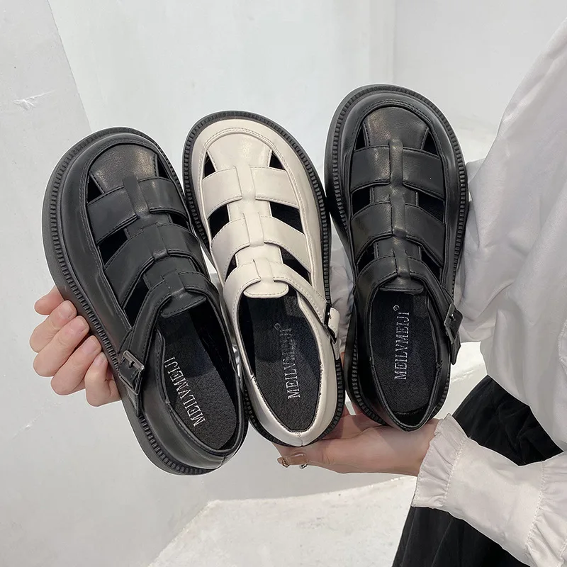 

Roman sandals women's 2022 spring new sponge cake thick-soled casual women's shoes Baotou hollow one-word buckle shoes