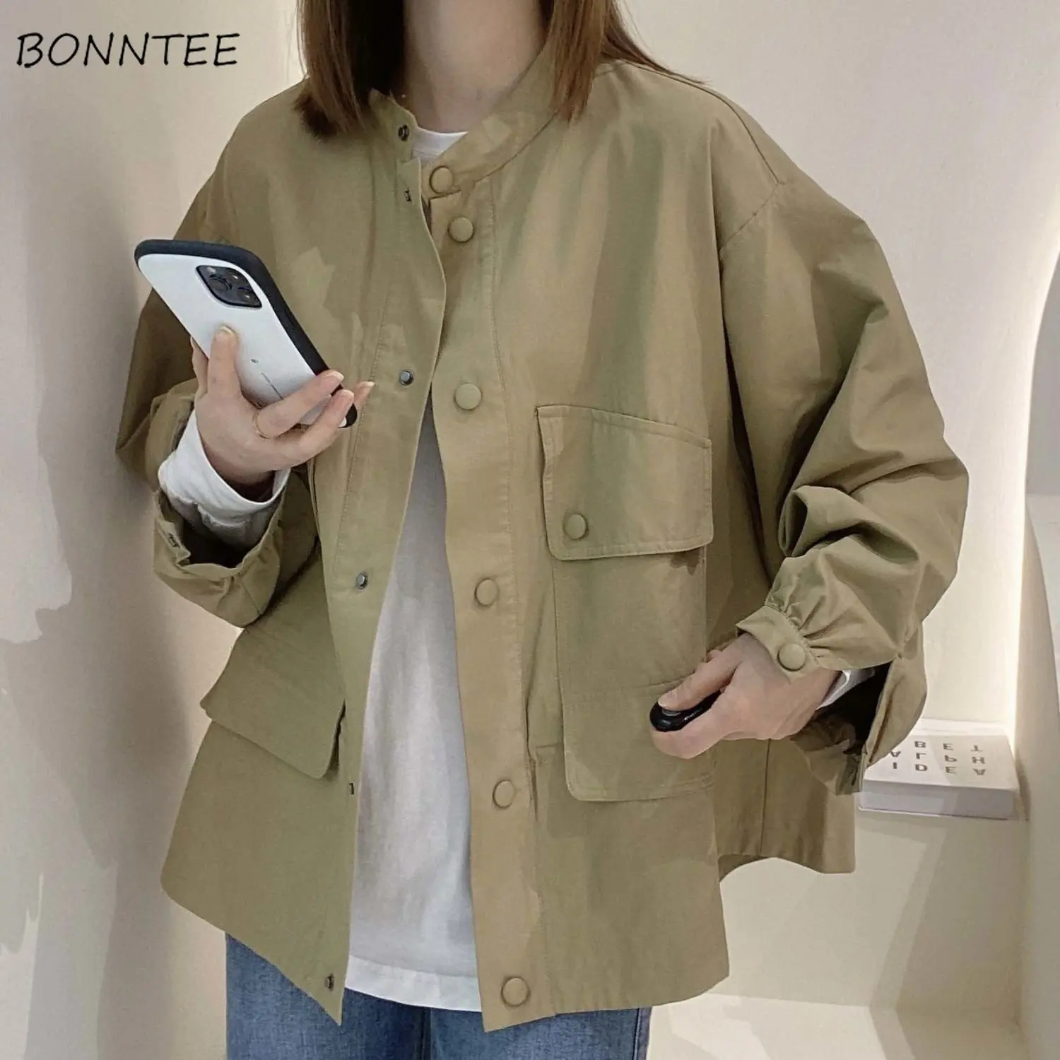 

Basic Jackets Women Button Pockets Solid Outwear Fashion Cozy Warm Casual Office Ladies All-match Single Breasted Chic Clothes