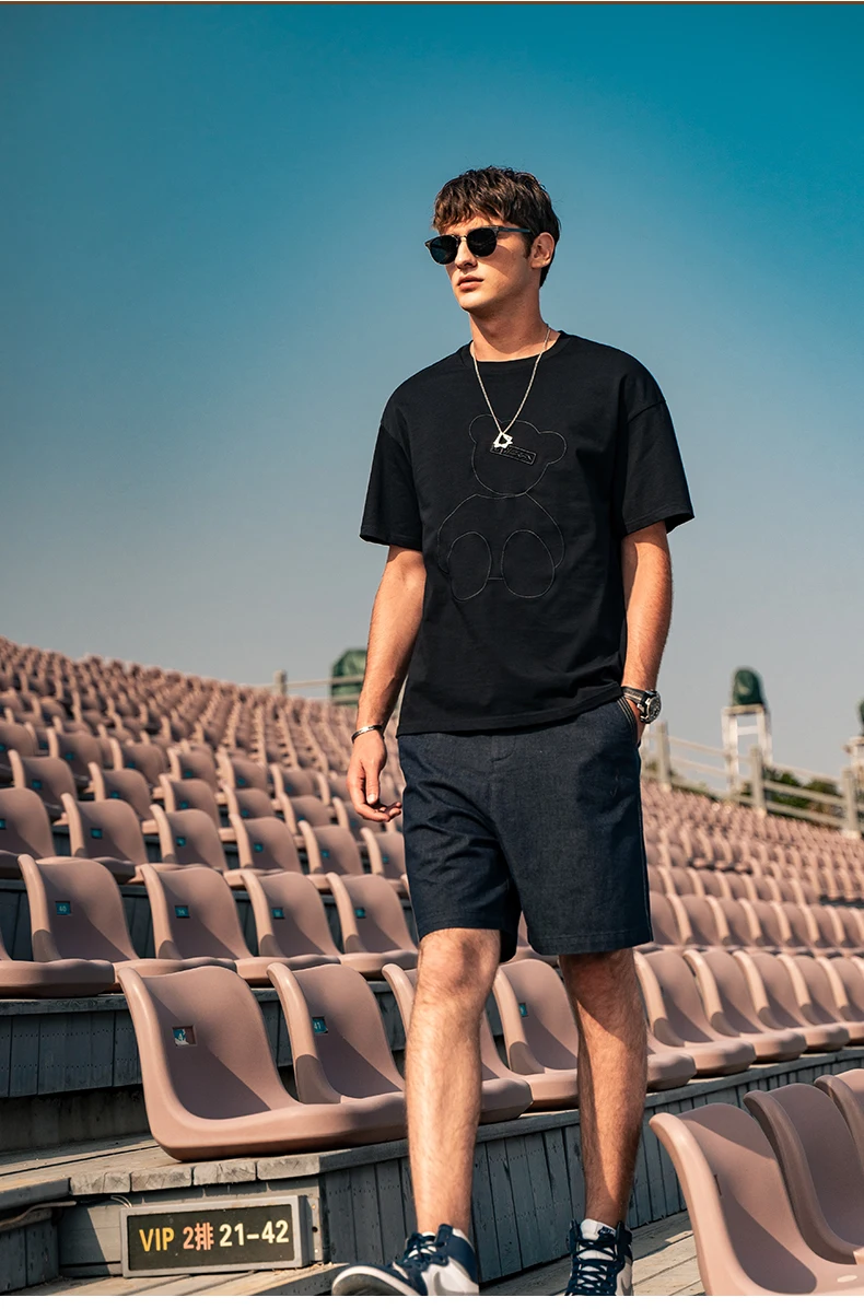 

Y1640 student country tide ins loose half-sleeved bear embroidery short-sleeved T-shirt