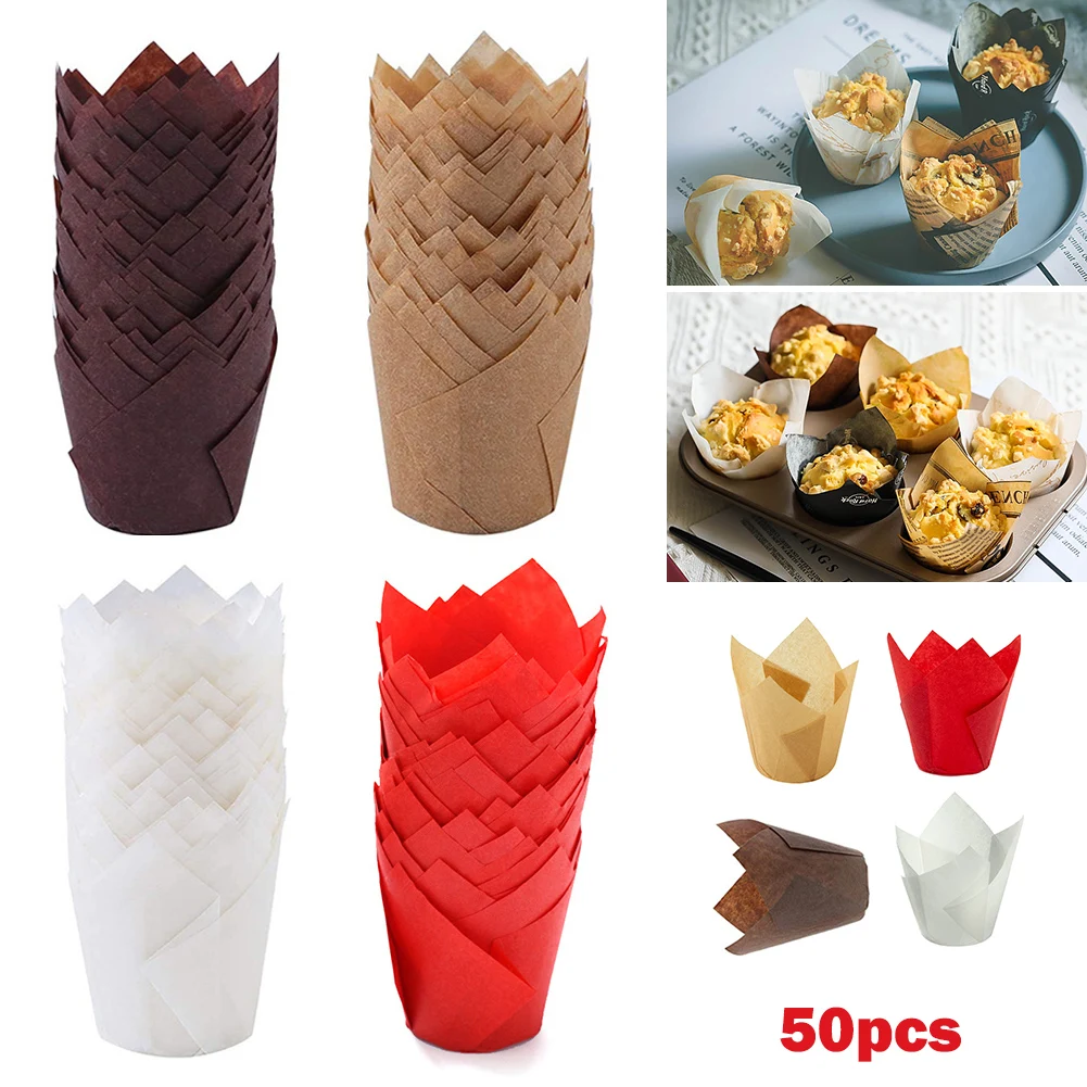 

50pcs Baking Cupcake Liners Cup Paper Tuli Baking Wrappe Case Cake Muffin Cup Box Cake Tool Cupcake For Kitchen Baking Tool