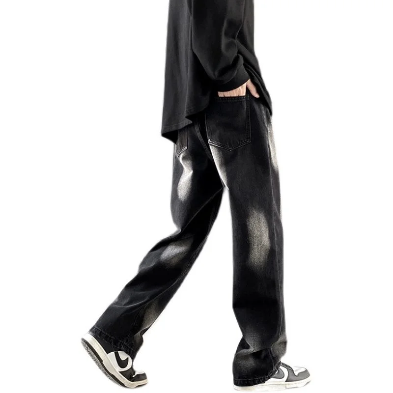 Black Baggy Jeans Men's Fashion Retro Tie Dye Jeans Men Japanese Streetwear Hip Hop Loose Straight Denim Pants Mens Trousers