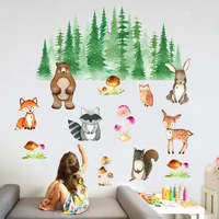 new cartoon elephant giraffe rabbit fox bear mushroom owl wall stickers living room bedroom kids room home decoration painting