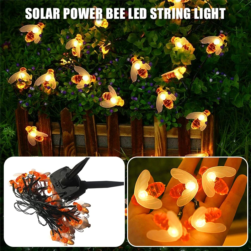 Водонепроницаемая светодиодная гирлянда с пчелами на солнечной батарее садовый