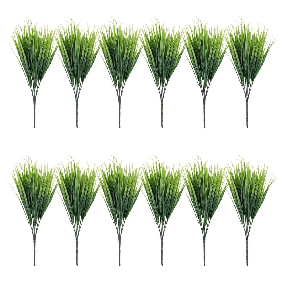 

12PCS Fake Plant 7 Fork Plastic Flower Spring Grass Lawn Yard Balcony Living Room Home Decoration Garden Artificial Grasses