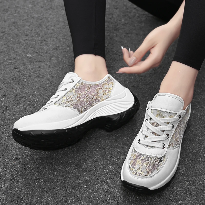 Women New Brand Fashion Casual PU Leather Jointed Lace Sport Shoes Female Summer Breathable Lightweight Lace-up Leisure Sneakers