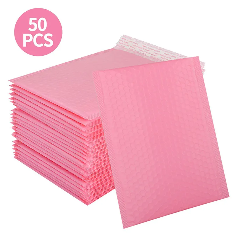 50 Pcs Pink Mailer Poly Bubble Padded Holographic Mailing Envelopes for Packaging Self Padding Black White Seal Shipping Bag