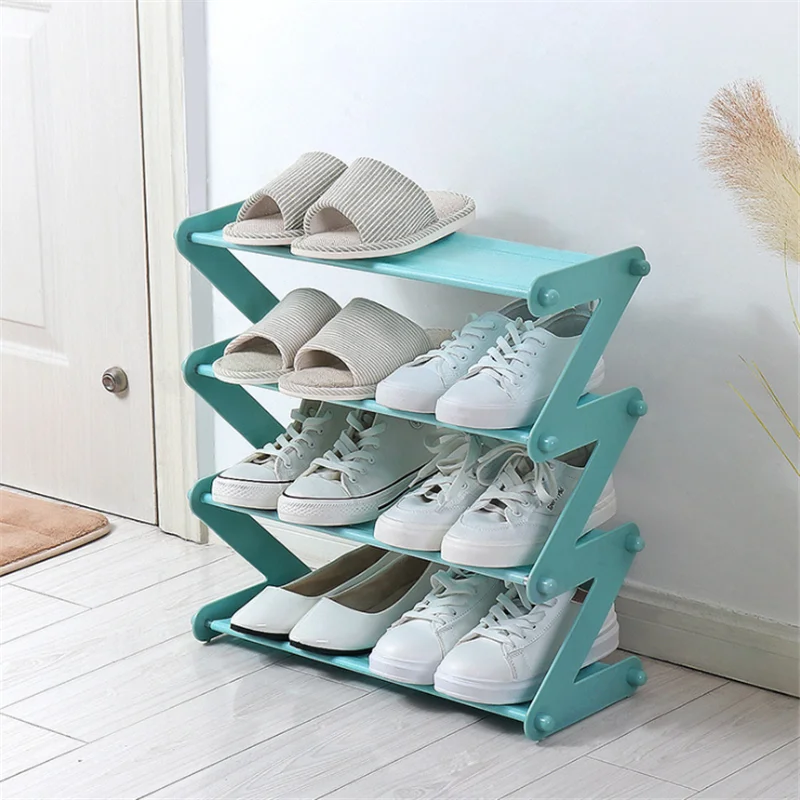 

Simple Assembled Shoe Rack Stainless Steel Storage Shelf for Shoes Book Sundries Dorm Room Bedroom Z Shape Shoe Stand Organizer
