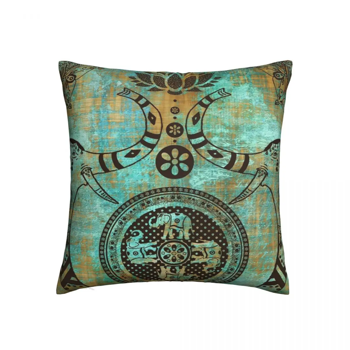 Elephants Lotus Mandala Pillowcase Printed Polyester Cushion Cover Decor Indian Elephant Pillow Case Cover Home Zippered 45X45cm