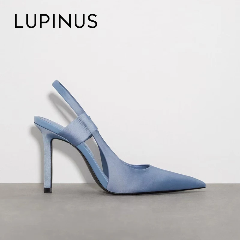 

Модные женские сандалии LUPINUS на тонком каблуке, женские мюли с французским острым носком, новинка 2022, шелковые женские туфли на высоком кабл...