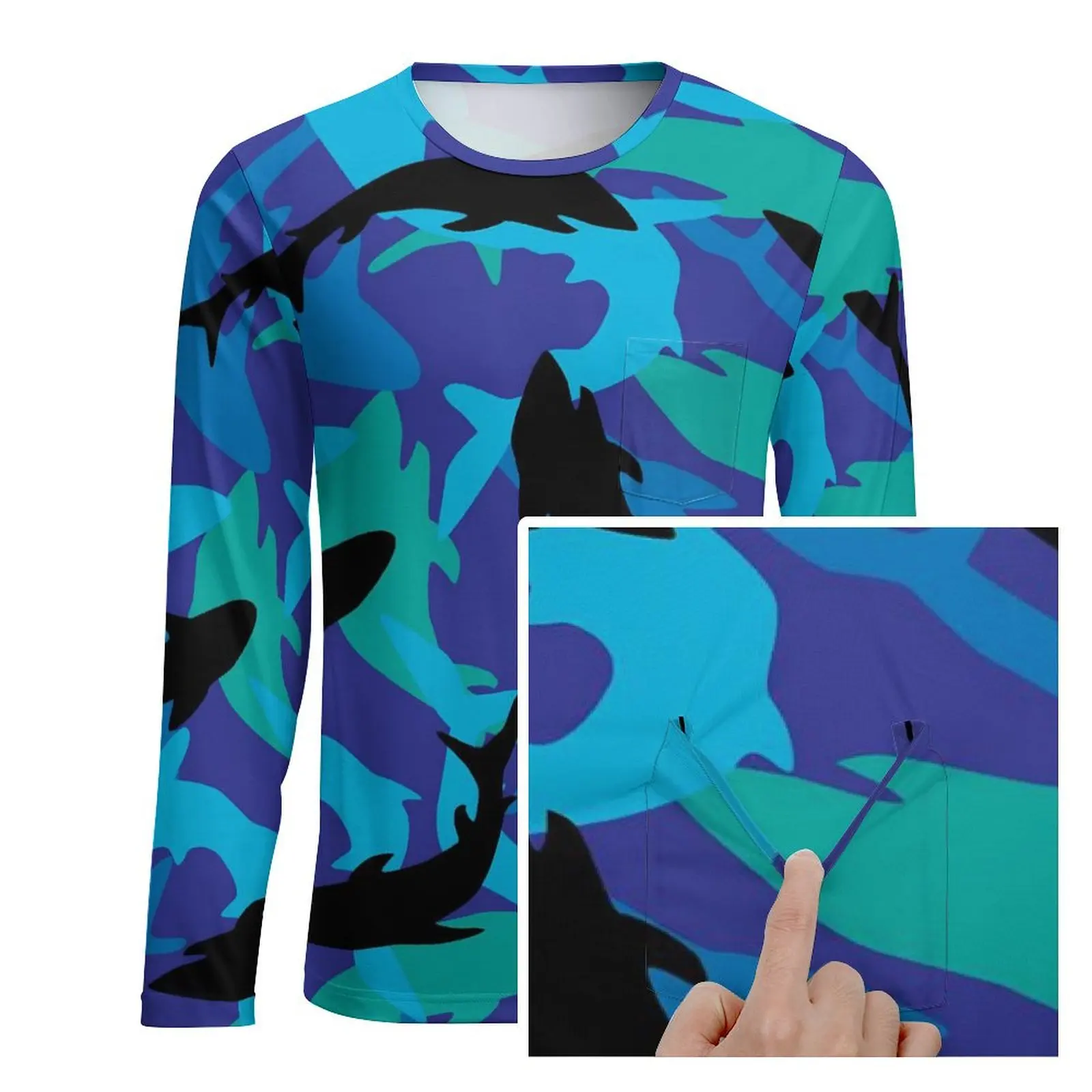 Камуфляжная футболка с изображением акулы осенняя уличная животным принтом