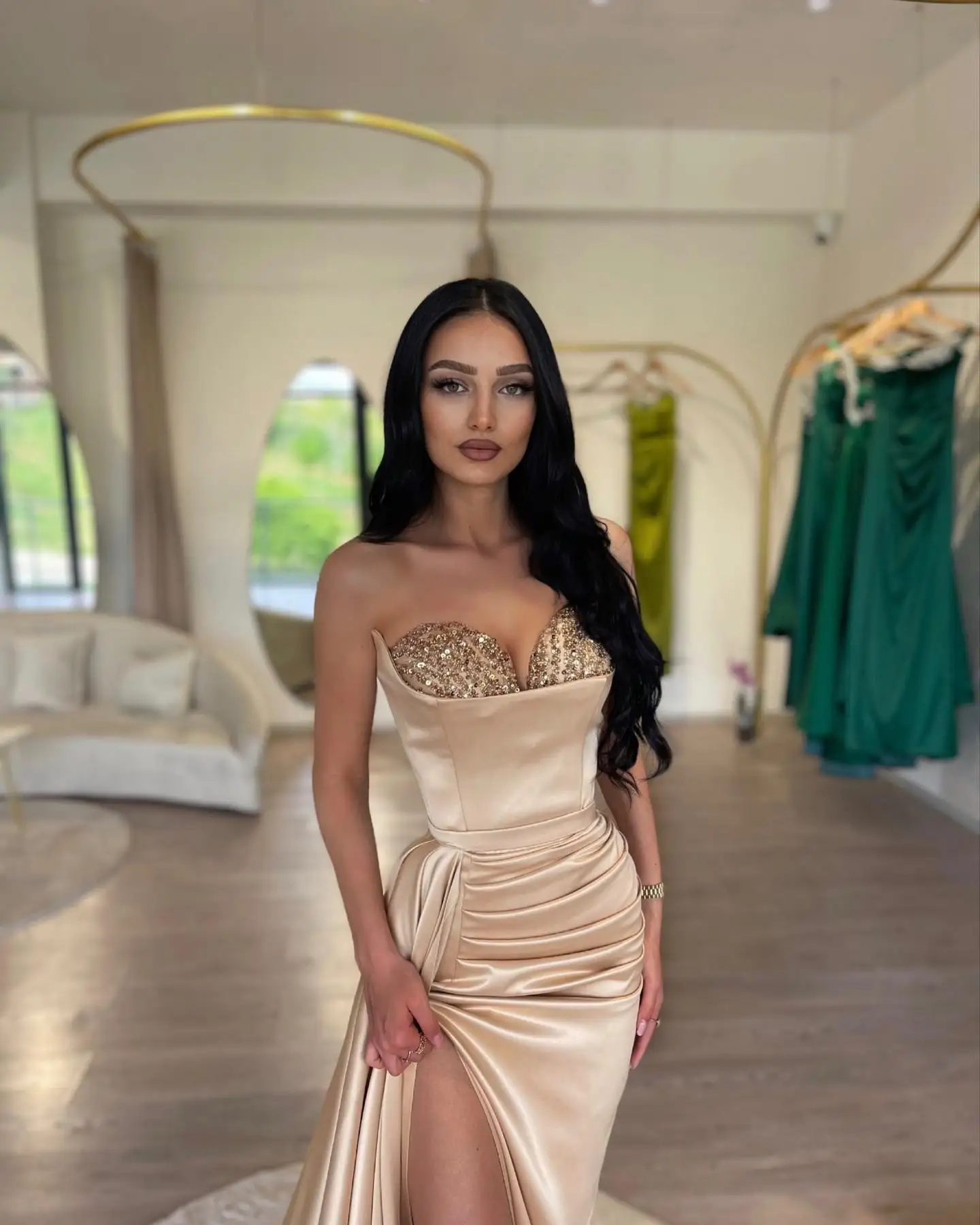 

Потрясающие вечерние платья-футляры с V-образным вырезом, Украшенные бусинами и стразами, индивидуальная официальная Женская одежда для выпускного вечера