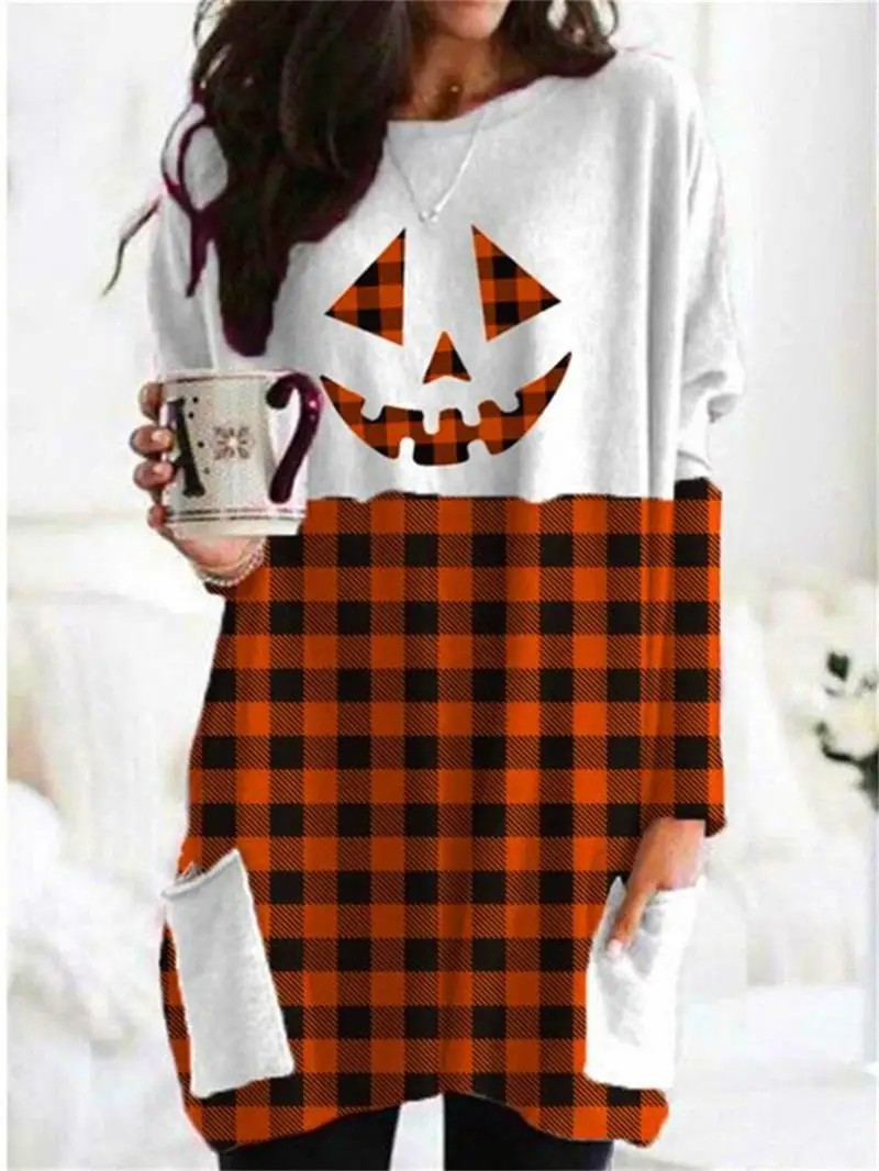 

2022 hot sale autumn and winter new long hoodless sweater 3D printing halloween pattern top Harajuku Y2K costume