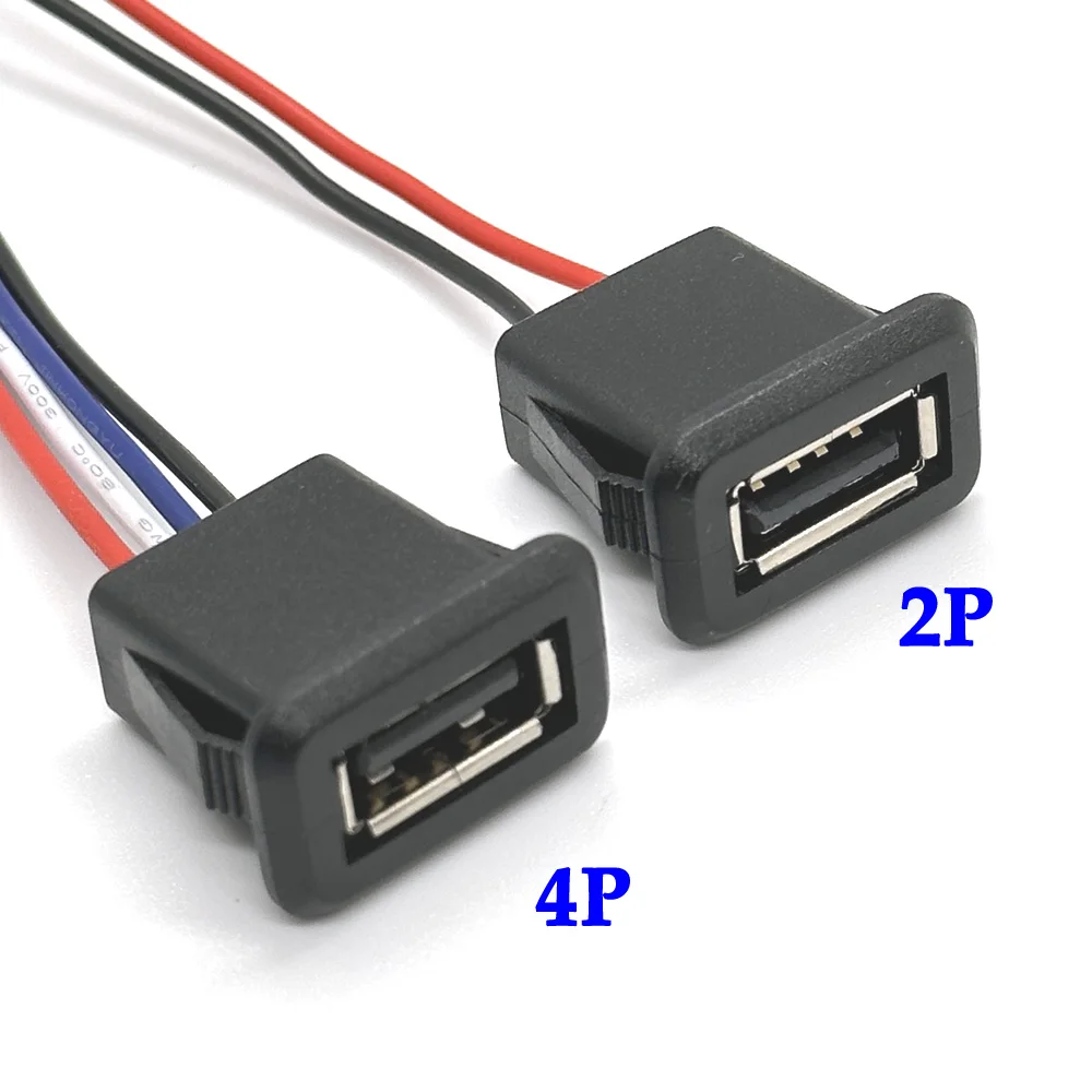 

1/2/5pcs 2Pin 4Pin USB 2.0 Female Power Jack 2P 4P USB2.0 Charging Port Connector Data Interface with Cable USB Charger Socket