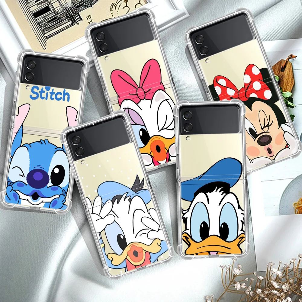 

Mickey & Stich Donald Duck Luxury Case For Samsung Galaxy Z Flip 3 5G Funda Z Flip3 Clear PC Hard Back Phone Coque Shell