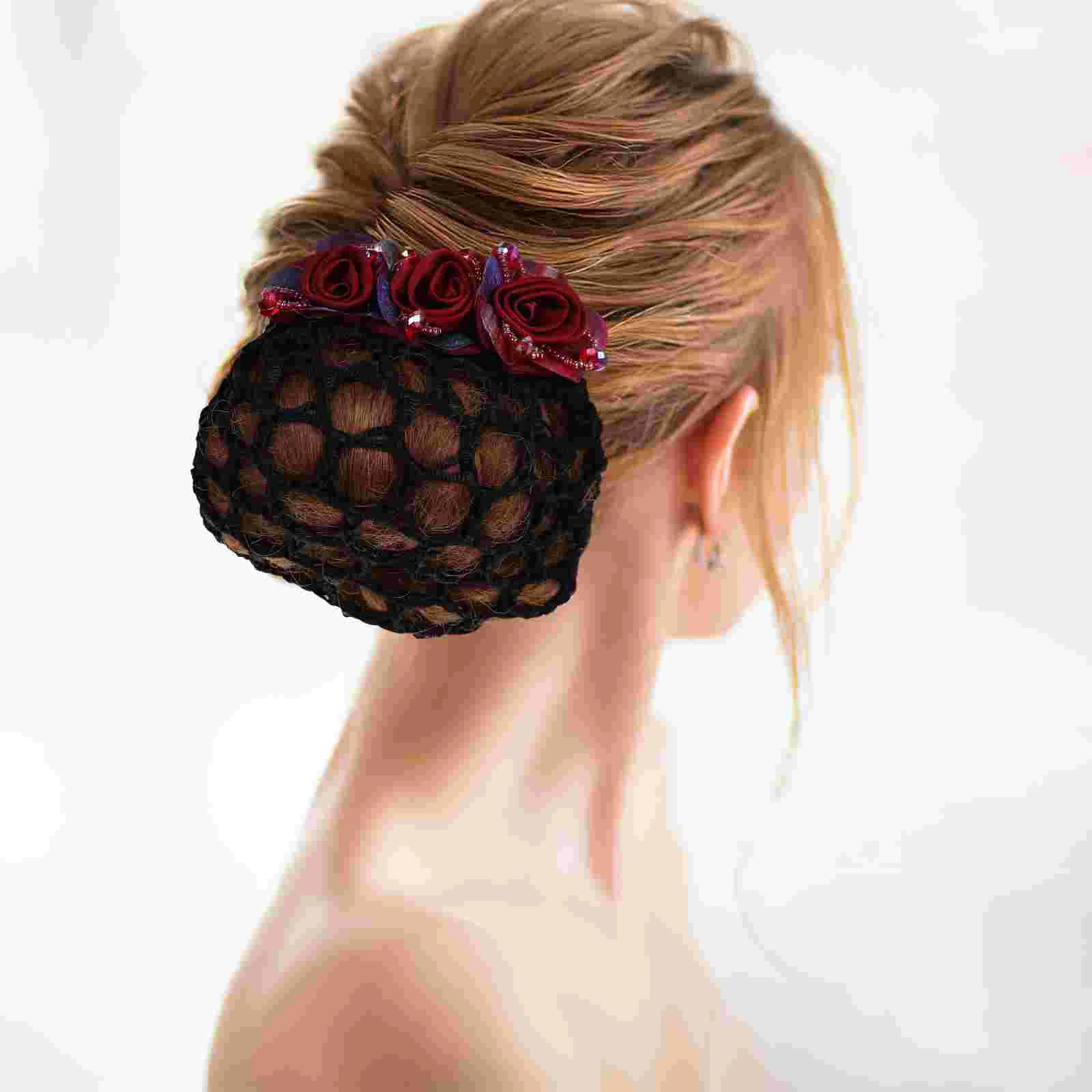 

Hair Bun Cover Women Hair Net Clip Flower Hair Bun Cover for Ballet Dancers Stewardess