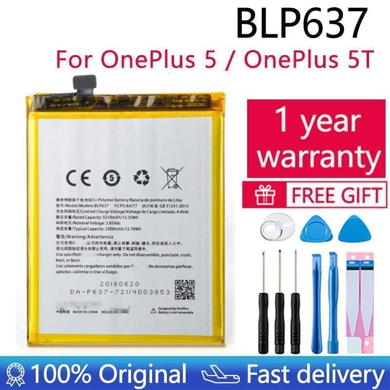100% Original Replacement Battery For OnePlus 1 2 3 3T 5 5T 6 6T 7 Pro 7T Plus 8 8Pro Phone Batteries Tools Kits |