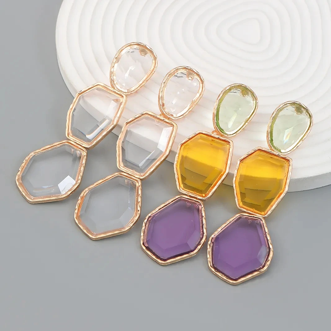 

2023 Trend New Colorful Crystal Resin Earrings for Women Exaggerate Multilayer Geometric Drop Earrings Statement Jewelry Gifts