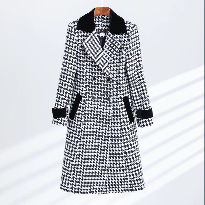 France Women Winter Long Sleeve Blazer Collar Extra Girls Plaid Coat Casual Woolen Windbreaker Ladies Tops Oversized Overcoat