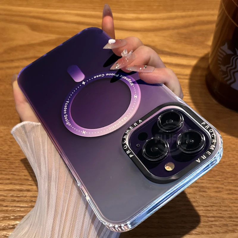 

Gradient Matte Transparent Magnetic For Magsafe Case For iPhone 13 11 12 14 Pro Max Plus Shockproof Wireless Charging Hard Cover