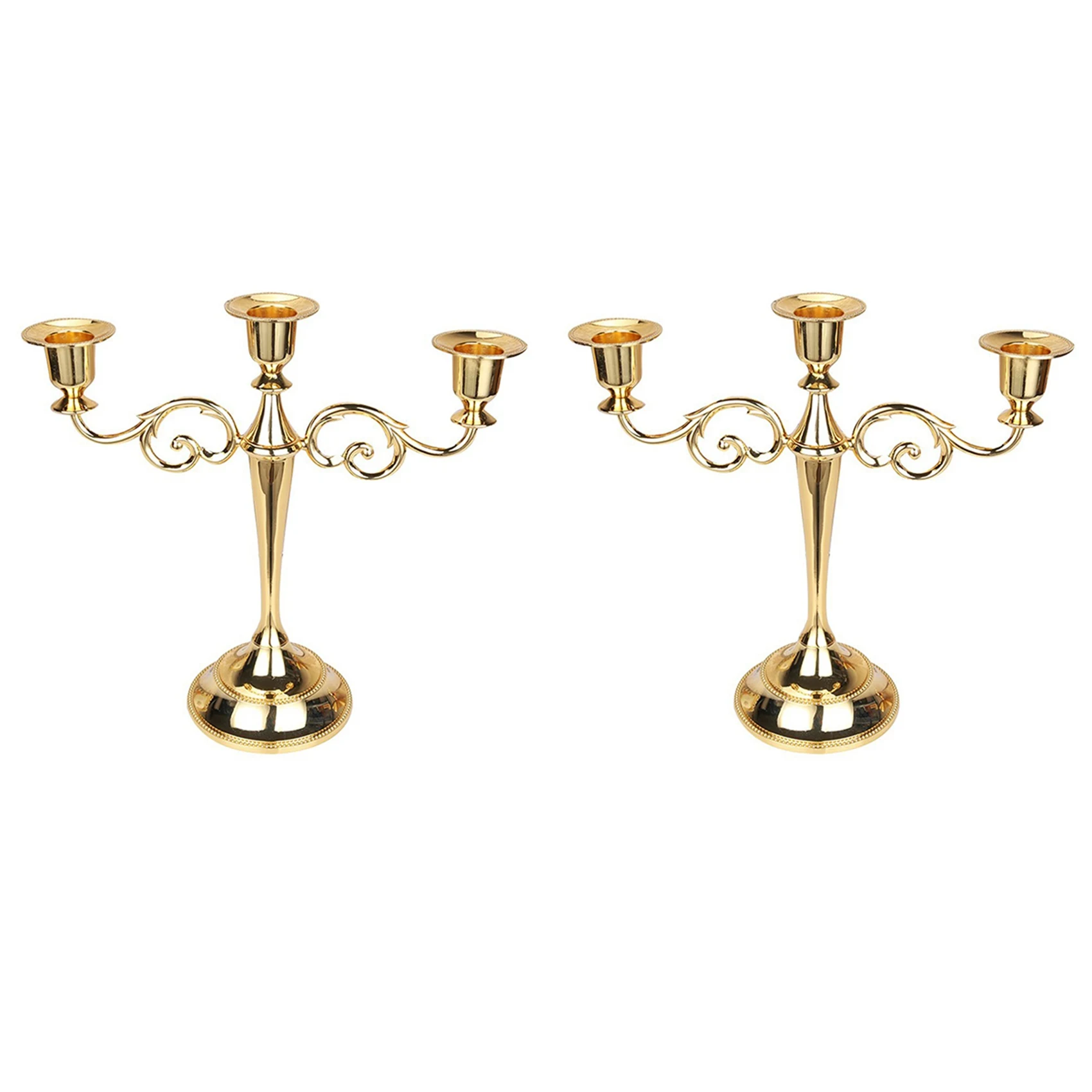 

2X 3-Candle Metal Candelabra Tall Candle Holder Wedding Event Candelabra Candle Stand (Gold)