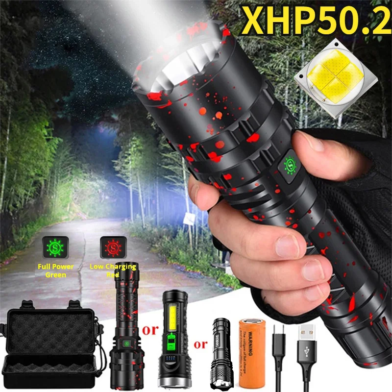 

Светодиодный фонарик высокой яркости XHP50.2 2022, алюминиевый охотничий водонепроницаемый фонарь L2, мощный яркий фонарик 18650 26650