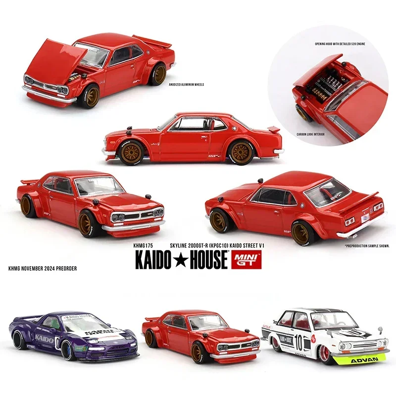 Фото MINIGT KHMG 175 В наличии 1:64 Skyline 2000 GTR KPGC10 Street V1 Открываемый капот Литая под давлением модель автомобиля Kaido House №1