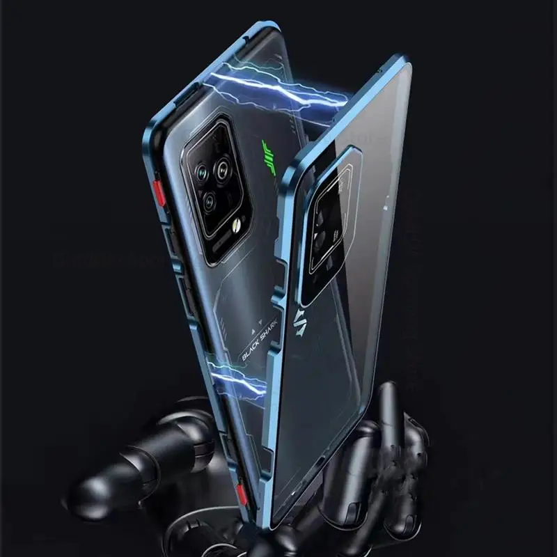 For Black Shark 5 Pro Magnetic Adsorption Tempered Glass Case For Black Shark 4 5 Pro 360 Double Sided Film Protector Flip Cover