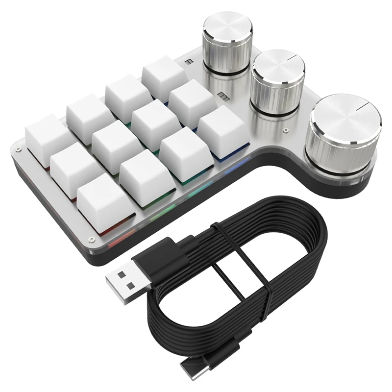 

1Set Volume Button Knob Programming Macro Gaming Hotswap Keypad 12 Key USB Custom Keyboard White