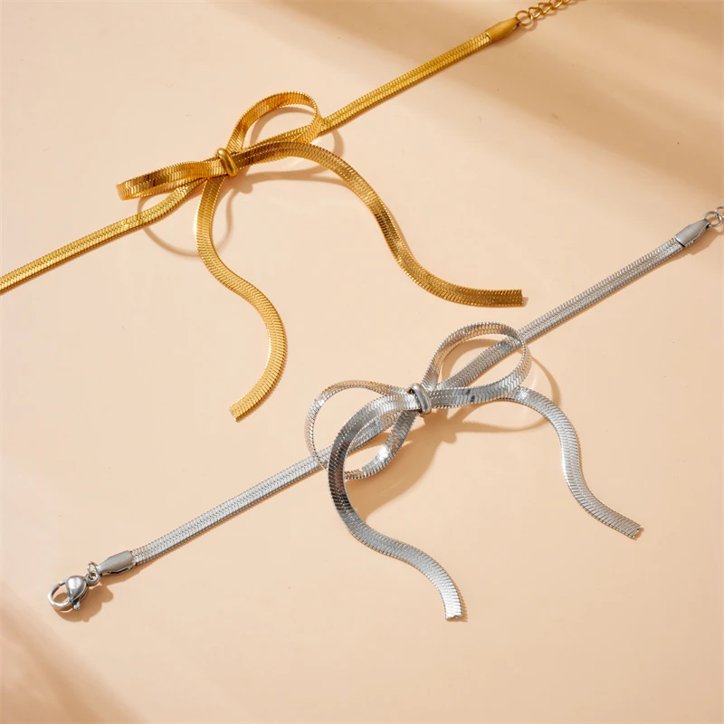 Женский комплект украшений MEYRROYU браслет из нержавеющей стали 316L с золотым бантом