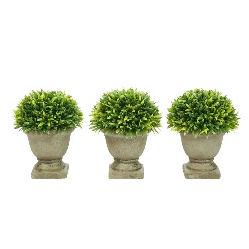 

Artificial Podocarpus Grass Plant in Concrete Pot - Decorative Faux Indoor Ornamental Potted Topiary Round Set of 3, 7.5 Hawaiia