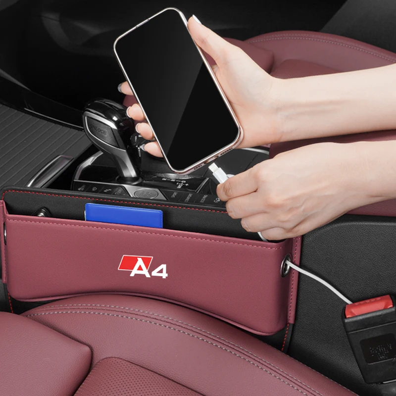 

For Audi A4 Car Seat Storage Box Car Seat Gap Organizer Seat Side Bag Reserved Charging Cable Hole Car Accessories