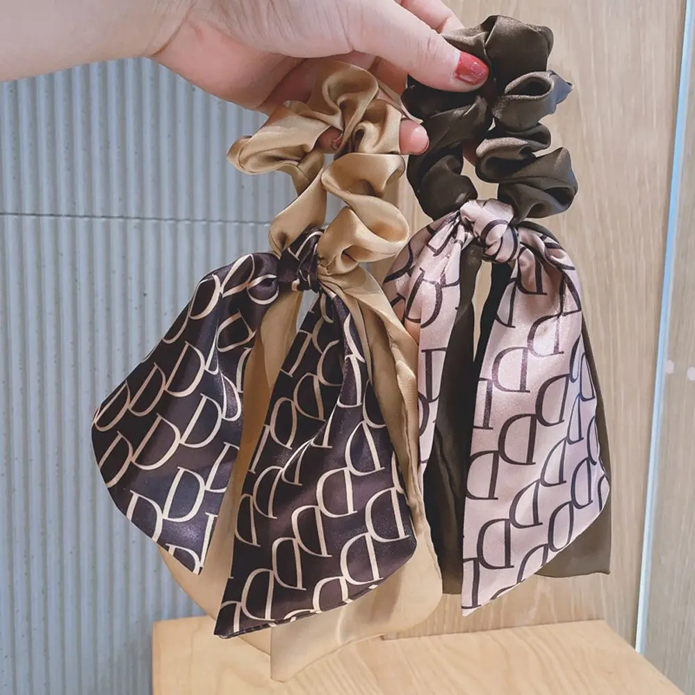 

Тонкая резинка для волос с буквенным принтом D, классические тканевые резинки с бантом в стиле ретро, эластичные резинки для волос для женщи...