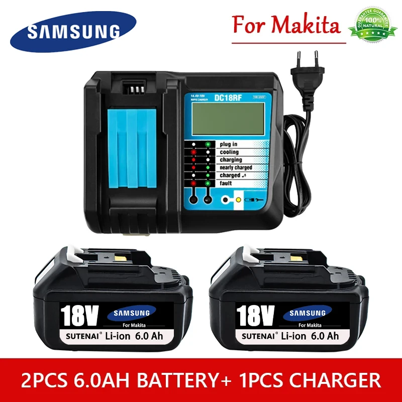 

18V6Ah Rechargeable Battery 6000mah Li-Ion Battery Replacement Power Battery for MAKITA BL1880 BL1860 BL1830battery+4A Charger