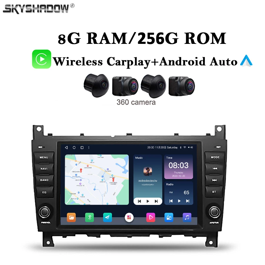 Автомобильный DVD-плеер Carplay 8 ГБ + 256 Android 13 0 дюймов IPS DSP GPS Wi-Fi Bluetooth RDS радио для Benz W203