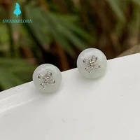 100 genuine natural burma jade 925 sterling silver stud earrings for women jewelry gift