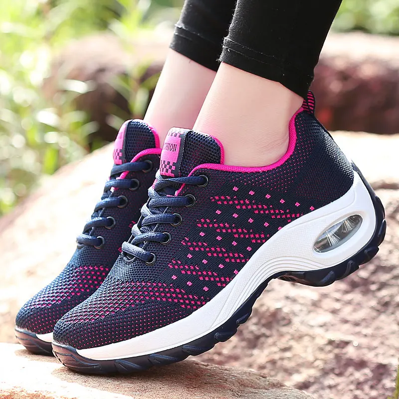 Women Running Shoes Mesh Breathable Walking Shoes Thick Bottom Lac-Up Gym Jogging Shoes Outdoor Casual Sneakers Zapatillas Mujer