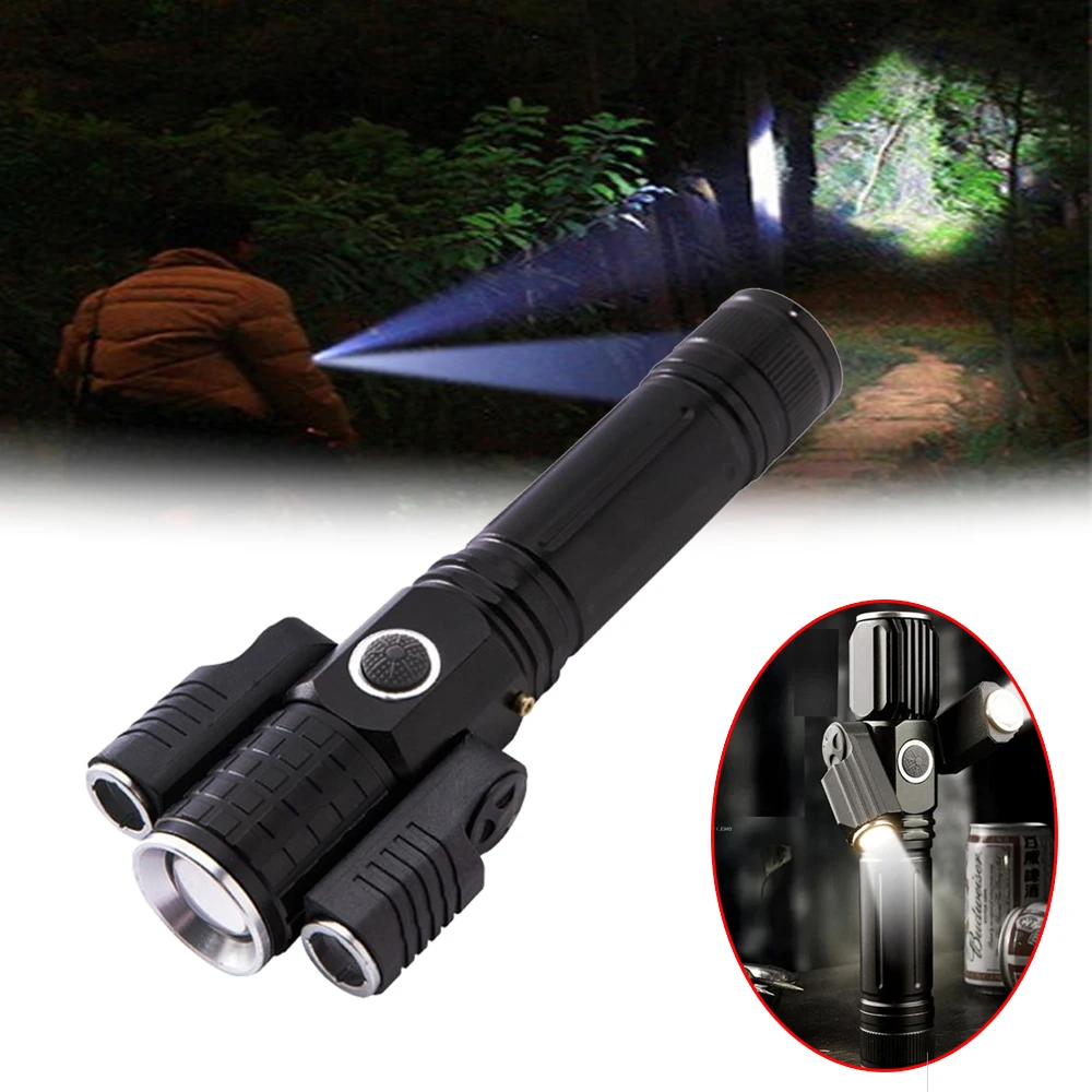 

Portable Strong Light Flashlight With Three Lamp Heads Telescopic Zoom Flashlight Rechargeable Outdoor Lighting Flashlight