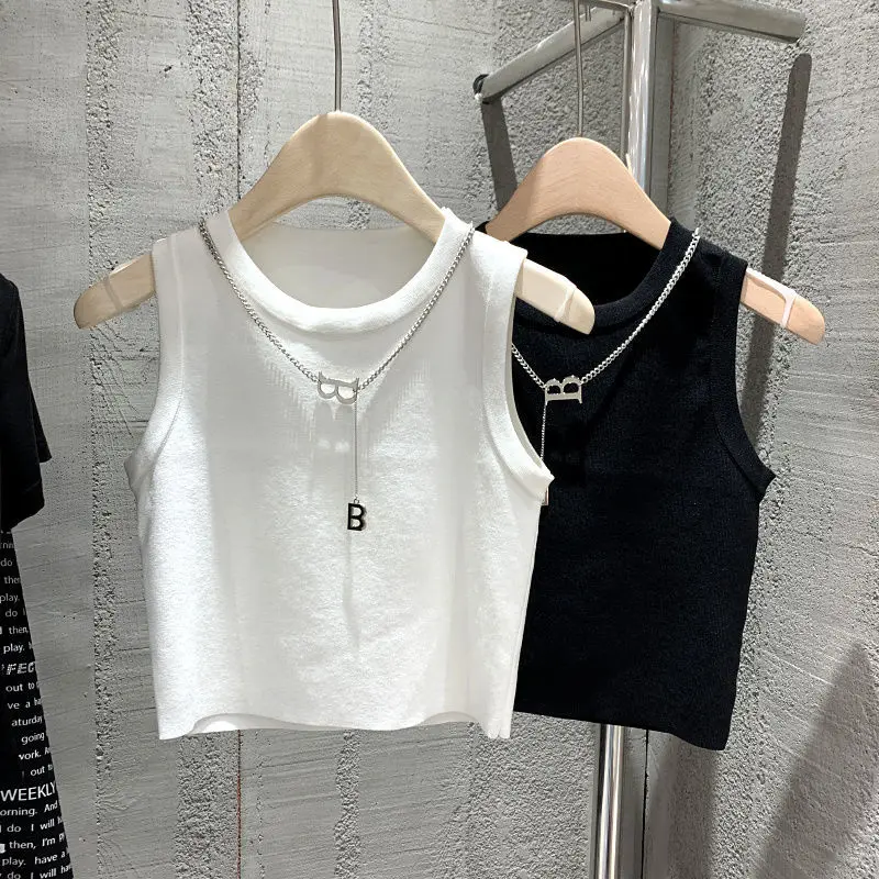 

y2k clothes white high waist short suspenders sexy fashion 2022 summer outer wear slim fit inner sleeveless women's t-shirt
