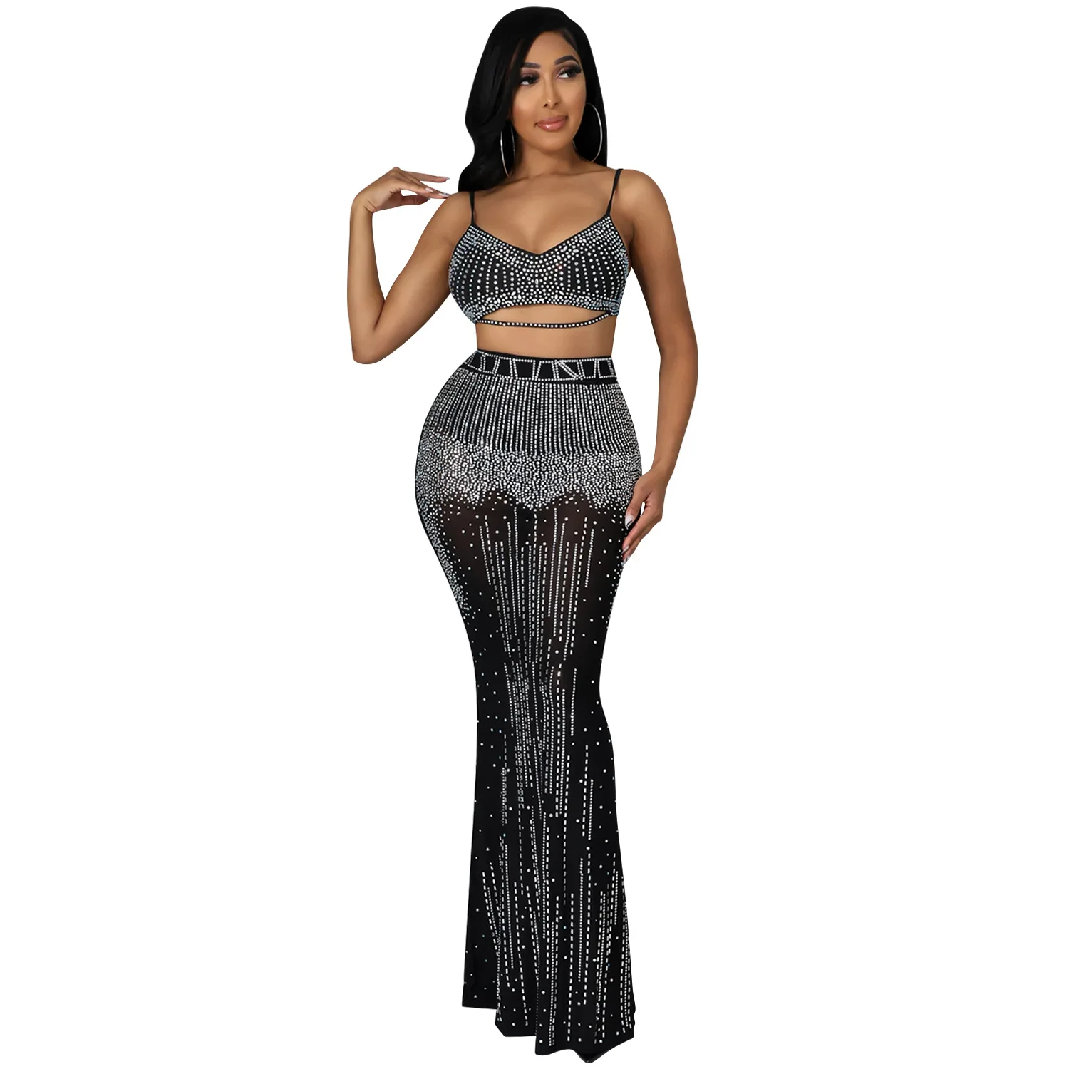 

New Design Women Strap Rhinestone Evening Party Maxi Long Dresses