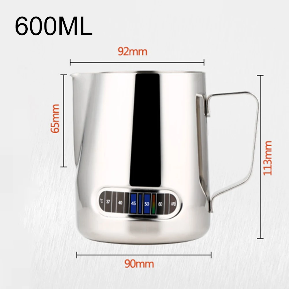 

600ml Stainless Steel Milk Frothing Pitcher With Thermometer Espresso Coffee Frother Cup Jug Maker Whipping Milk Froth Foam Jug