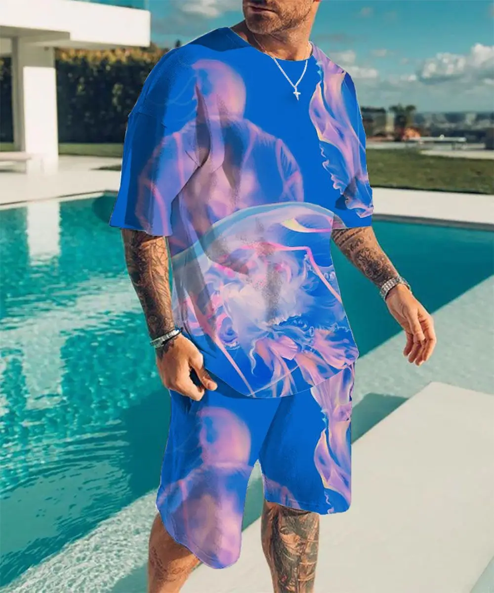 

2023 Men's T-shirt Sportswear Suit Luxury Fashion Shorts Casual Summer Large Size Clothing Beach Short Sleeve Street Wear 2 Sets